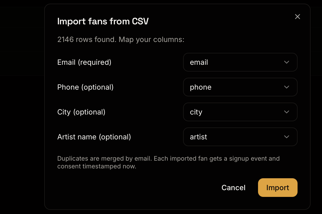 Fan records inside the Loyal League CRM